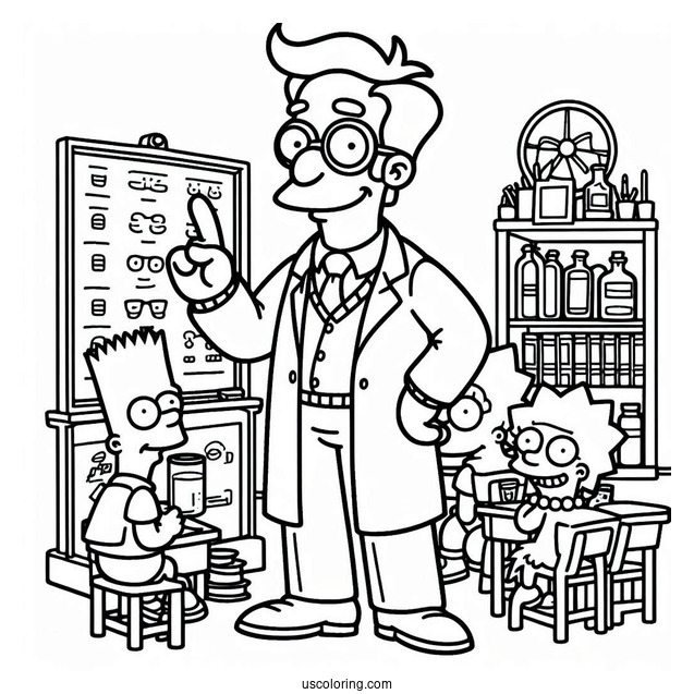 Simpsons Coloring Pages Of Simple Professor Frink For Kids