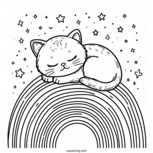 Kitten Sleeping On Top Of A Rainbow Coloring Page For Kids