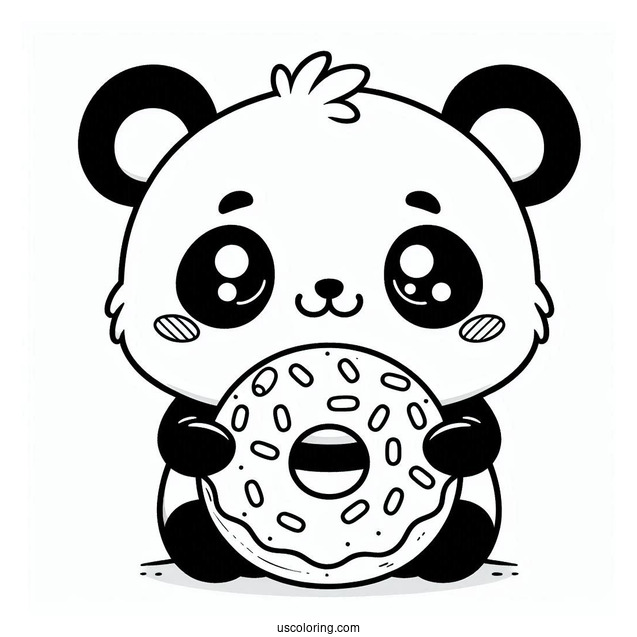 Panda Coloring Page Donut Treat with Ears and Face For Preschoolers