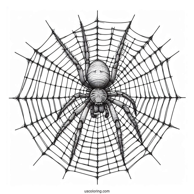 Detailed Huntsman Spider On Web To Color