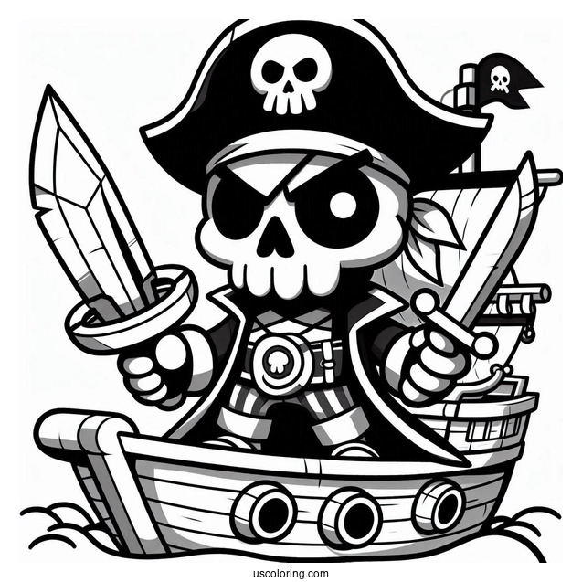 Brawl Stars Coloring Page Of Scary Cursed Pirate Holding Sword On Ship