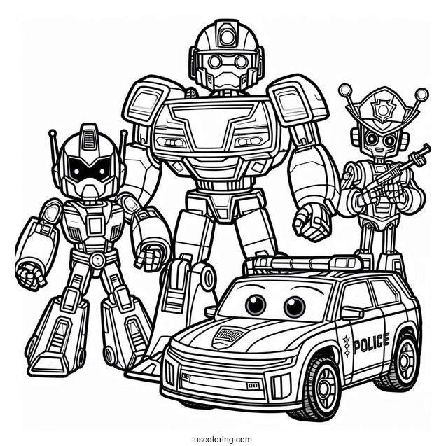 Chase The Police Rescue Bots Coloring Page