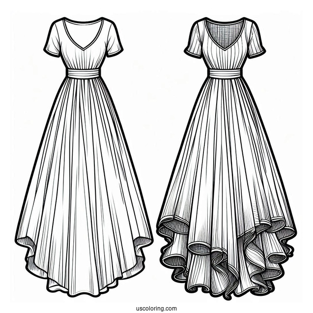 Simple Maxi Dress Coloring Page With High Low Skirt