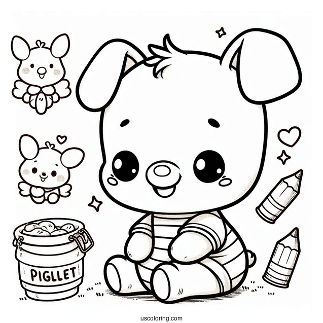 Kawaii Piglet Coloring Page With Winnie The Pooh For Preschoolers