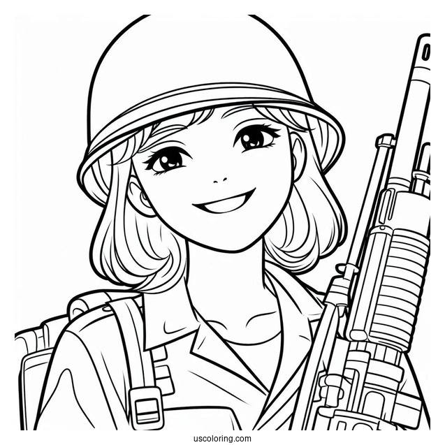 Easy Outline Of Smiling Soldier Coloring Page With Bayonet For Kids