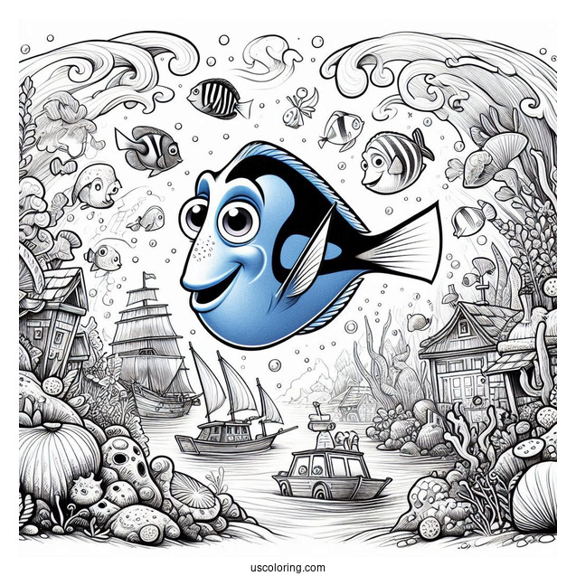 Pixar Coloring Page of Finding Dory Poster