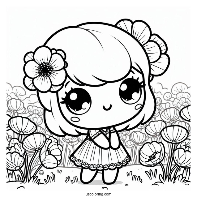 Poppy Playtime Coloring Page Of Kawaii Poppy On A Flower Field
