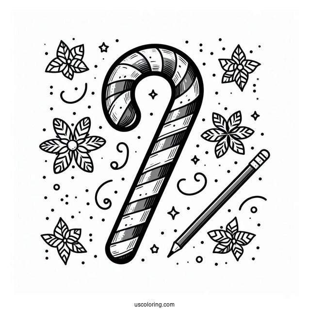 Christmas Themed Candy Cane To Color