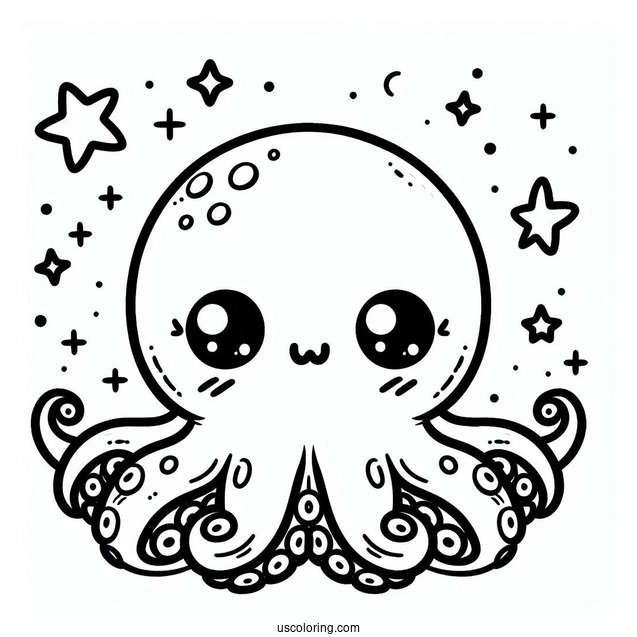 Kawaii Octopus Coloring Page For Kids
