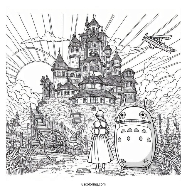 Studio Ghibli Coloring Page of Castle In The Sky Sheeta And Pazu With Robot