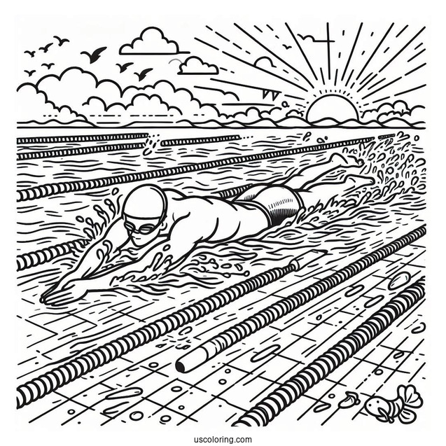 Swimming Coloring Page Racing In The Pool