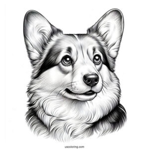 Close Up Of Realistic Corgi Coloring Page