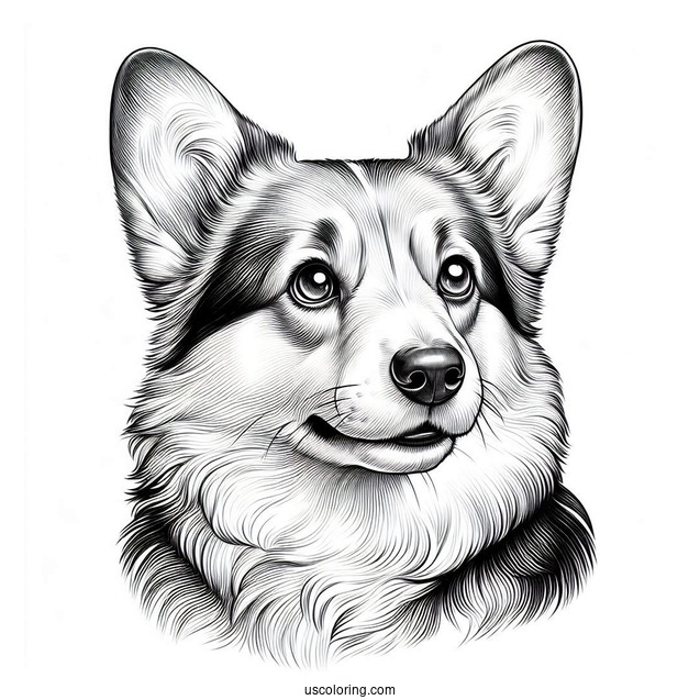 Close Up Of Realistic Corgi Coloring Page