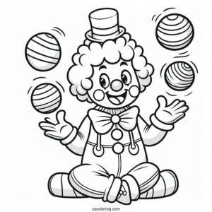 Happy Clown Juggling Coloring Sheet