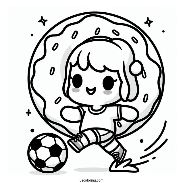 Athletic Donut Coloring Page Playing Soccer For Kids