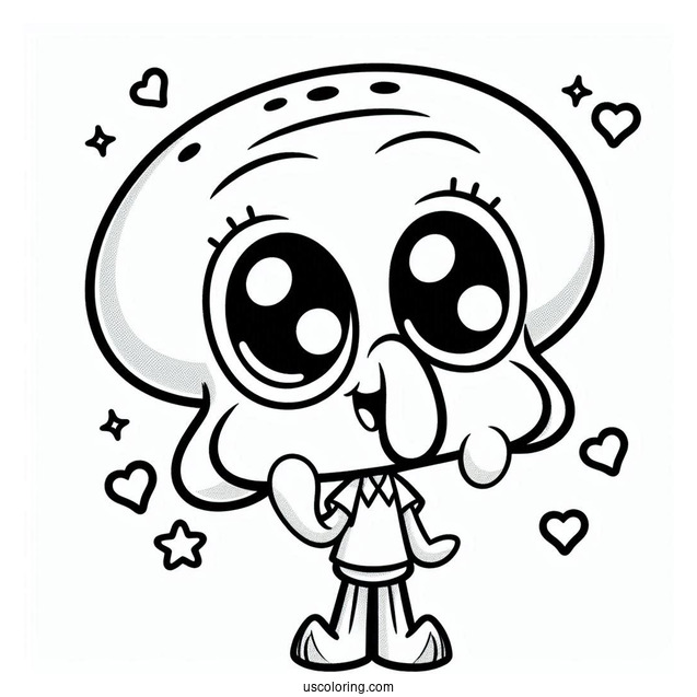 Chibi Squidward Coloring Page For Preschoolers