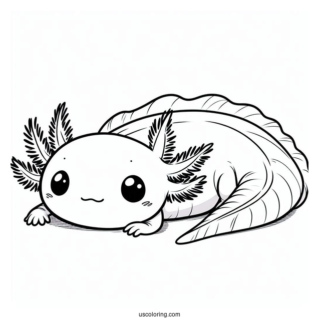Baby Axolotl Coloring Page Lying Down For Kids