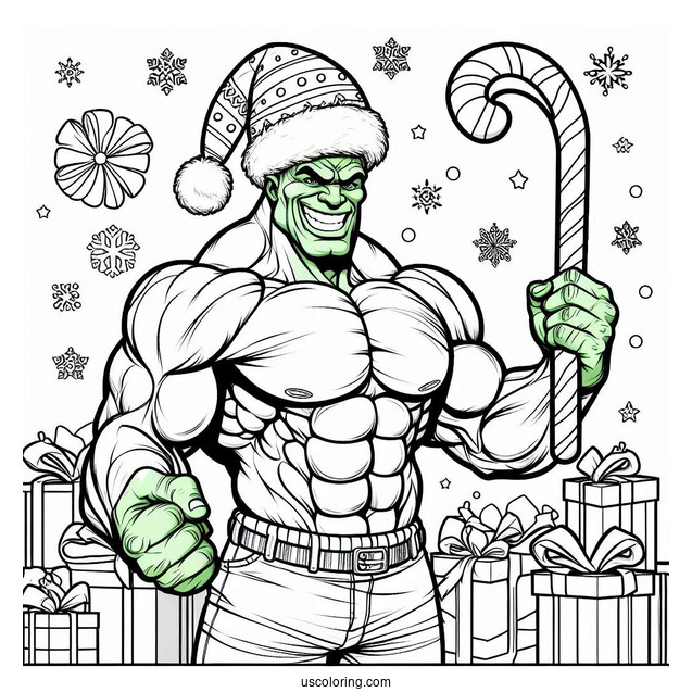 Christmas Hulk Coloring Page For Kids