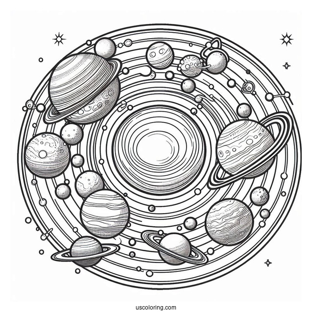 Solar System Map Excluding Pluto Coloring Page
