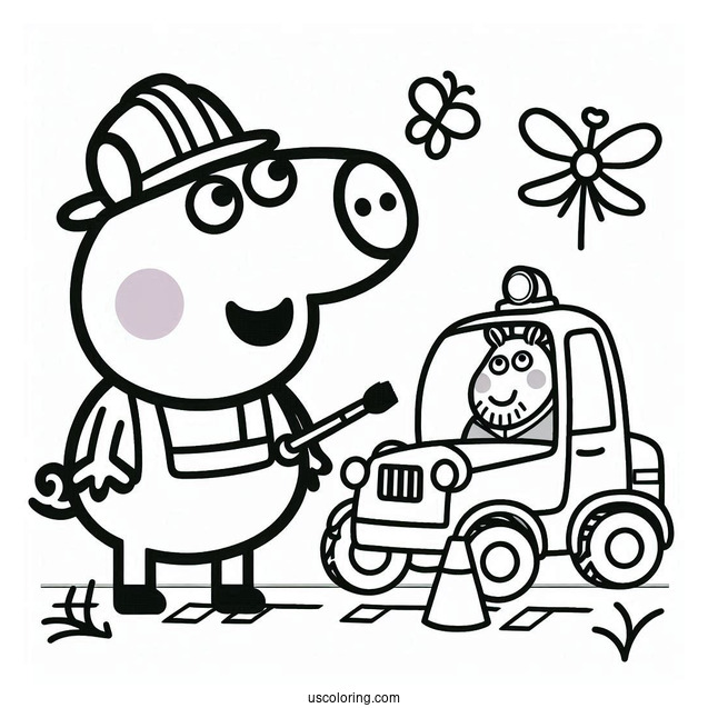 Mr Bull Road Workers Coloring Page