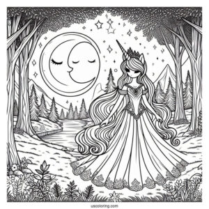 Princess Luna Coloring Page In The Forest At Night