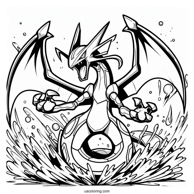 Angry Mega Rayquaza Coloring Page Attacking