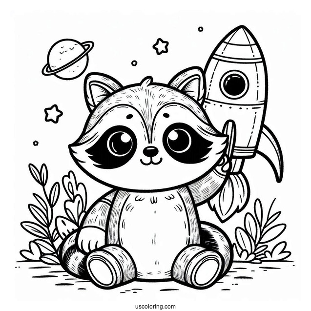 Rocket Raccoon Coloring Page Holding A Normal Racoon For Kids
