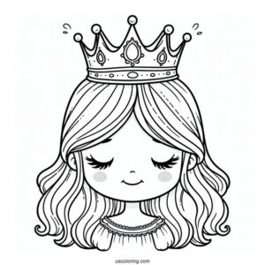 Coloring Page Of Princess Wearing Crown For Kids