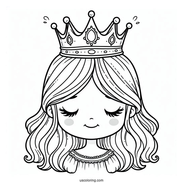 Coloring Page Of Princess Wearing Crown For Kids