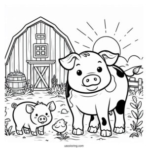Cow And Pig On a Farm To Color