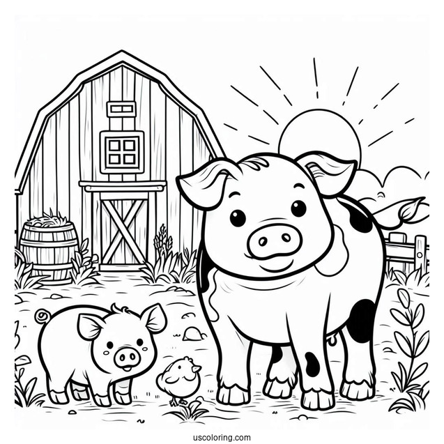 Cow And Pig On a Farm To Color