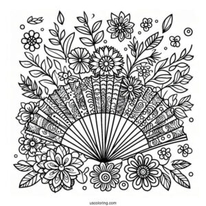 Fan Flower Pattern Coloring Page