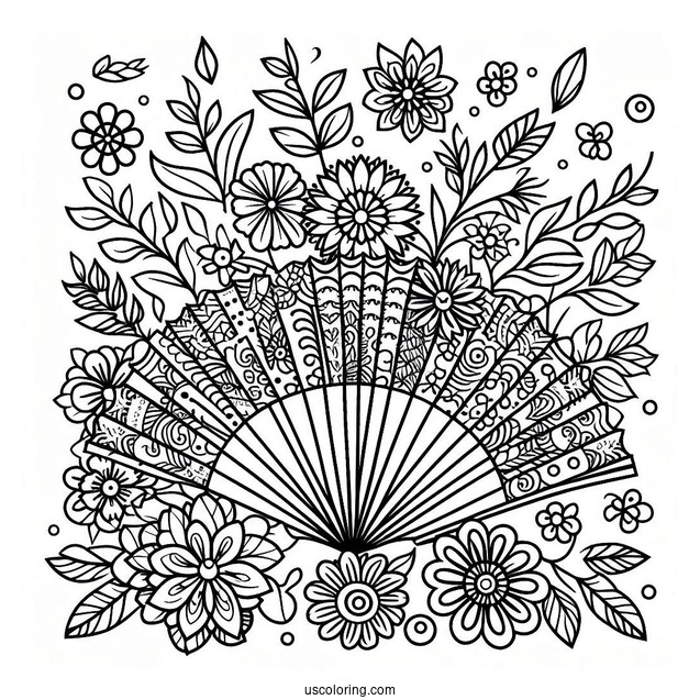 Fan Flower Pattern Coloring Page
