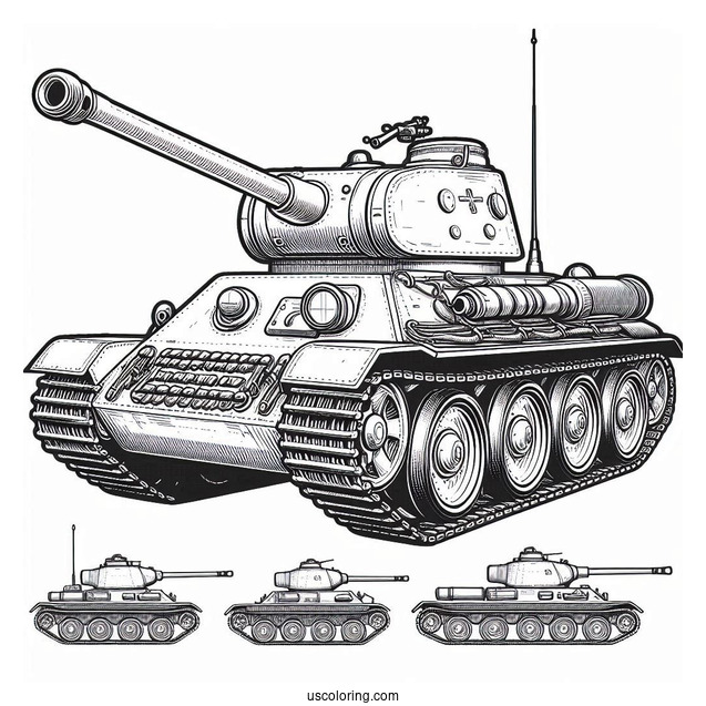 Easy T-34-76 Tank for Coloring In