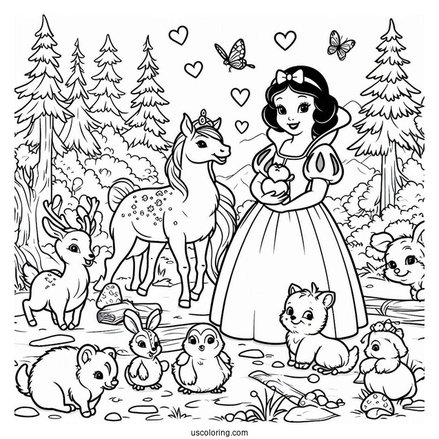 Snow White With Animals From The Forest To Color