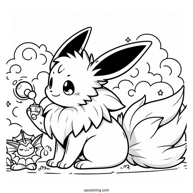 Jolteon Coloring Page Playing With Vaporeon