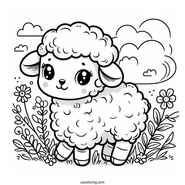 Cute Lamb Coloring For Preschoolers