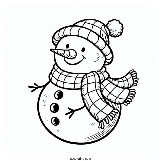Easy To Color Snowman Wearing a Scarf