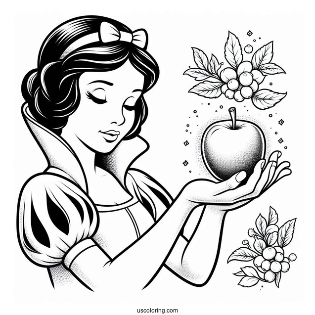 Snow White Holding The Poisoned Apple Coloring Page