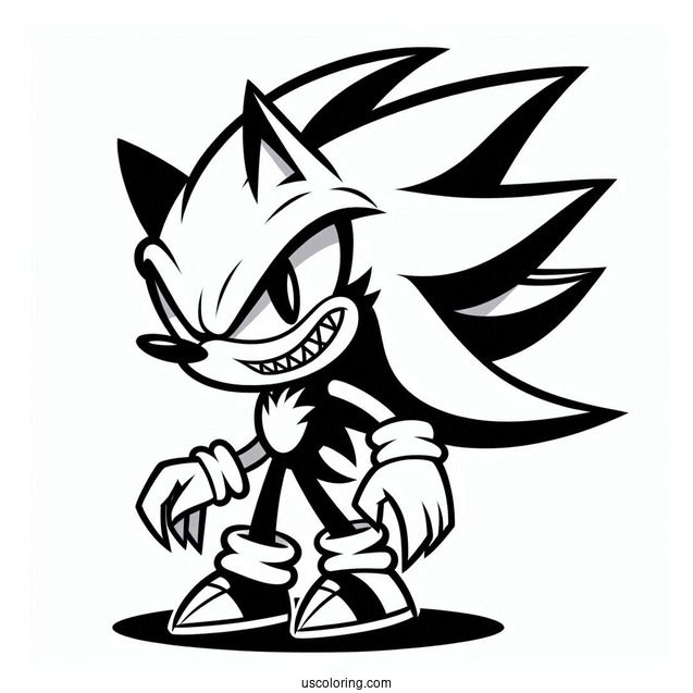 Evil Super Sonic Coloring Page With Sharp Teeth