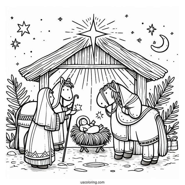 Easy Nativity Coloring Page For Kids