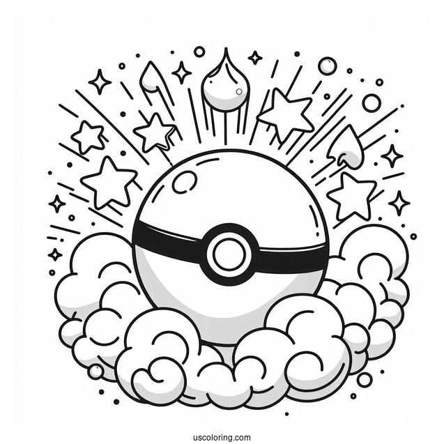 Pokéball Coloring Page Varieties Surrounded By Stars