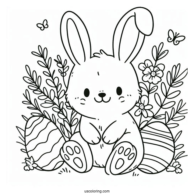 Happy Easter Coloring Page With Bunny Ears And Feet