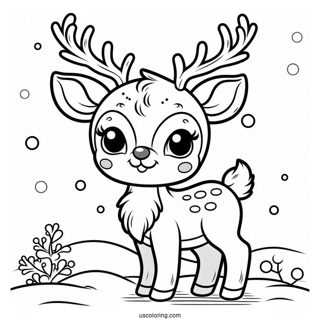 Cute Cartoon Rudolph Coloring Page With Big Antlers