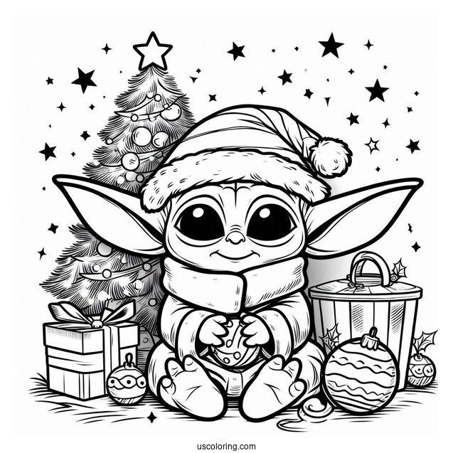 Christmas Themed Baby Yoda To Color