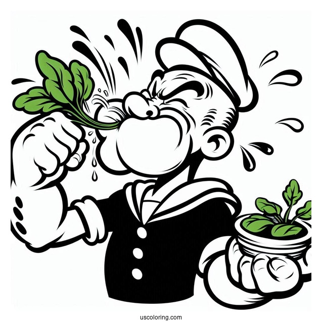 Popeye Coloring Page Catching Spinach With His Mouth