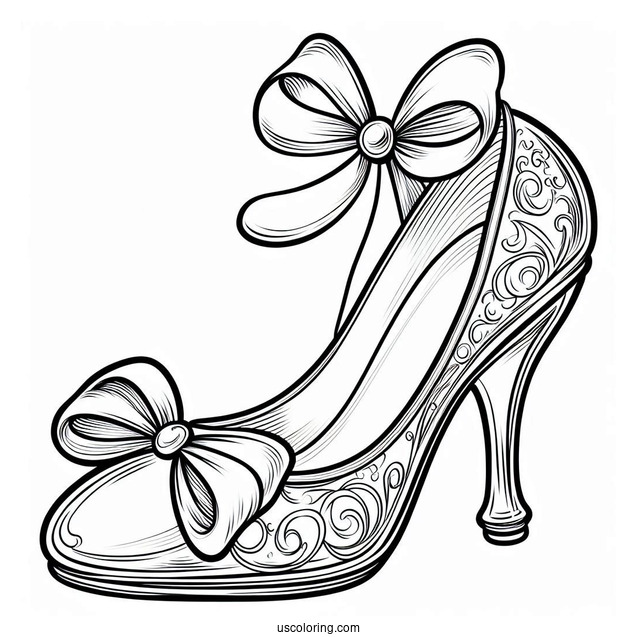Cinderella s Glass Slipper With Bow Coloring Sheet For Kids