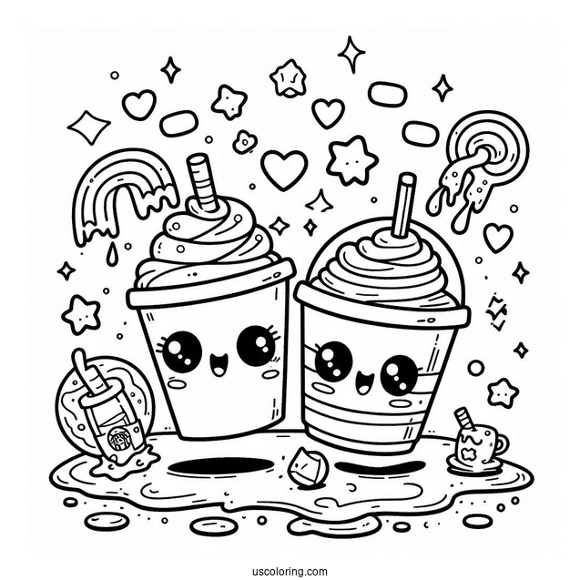 Cartoon Starbucks Coloring Page Cup With Drink Spilling Over For Kids