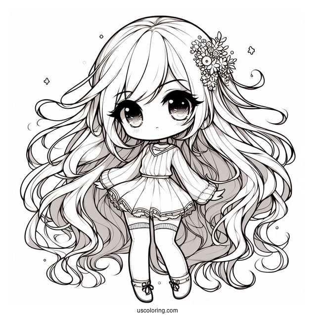 Chibi Girl With Flowing Hair, Short Dress, And Knee High Socks
