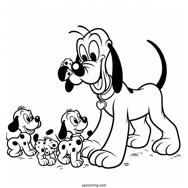 Pluto Coloring Page Playing With Dalmatian Puppies